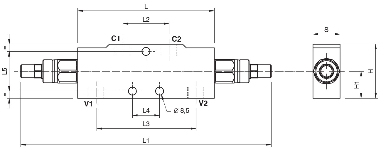 Hydraulic Double Overcentre Valve, Partially Balanced, VBCD 3/8’’ DE-A PB